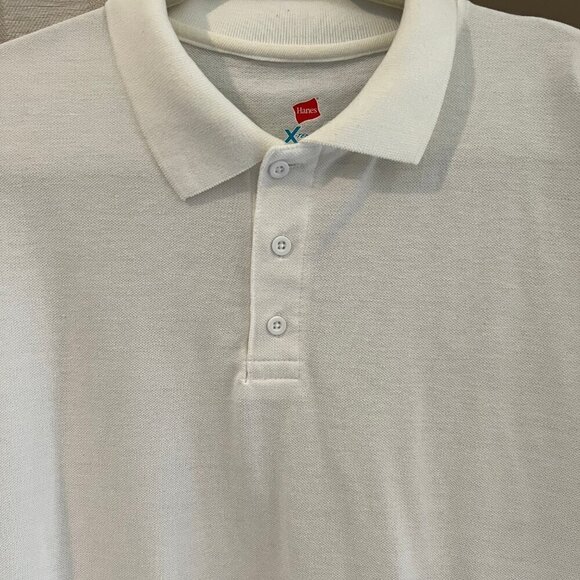 Hanes, Men's short sleeve white polo, Size Large - Picture 2 of 5